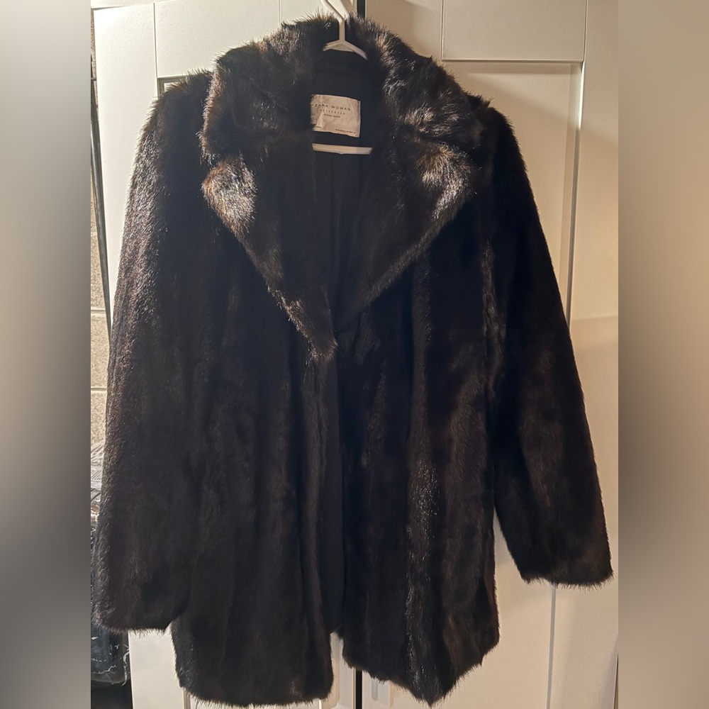 Zara Dark Brown Faux Fur Coat